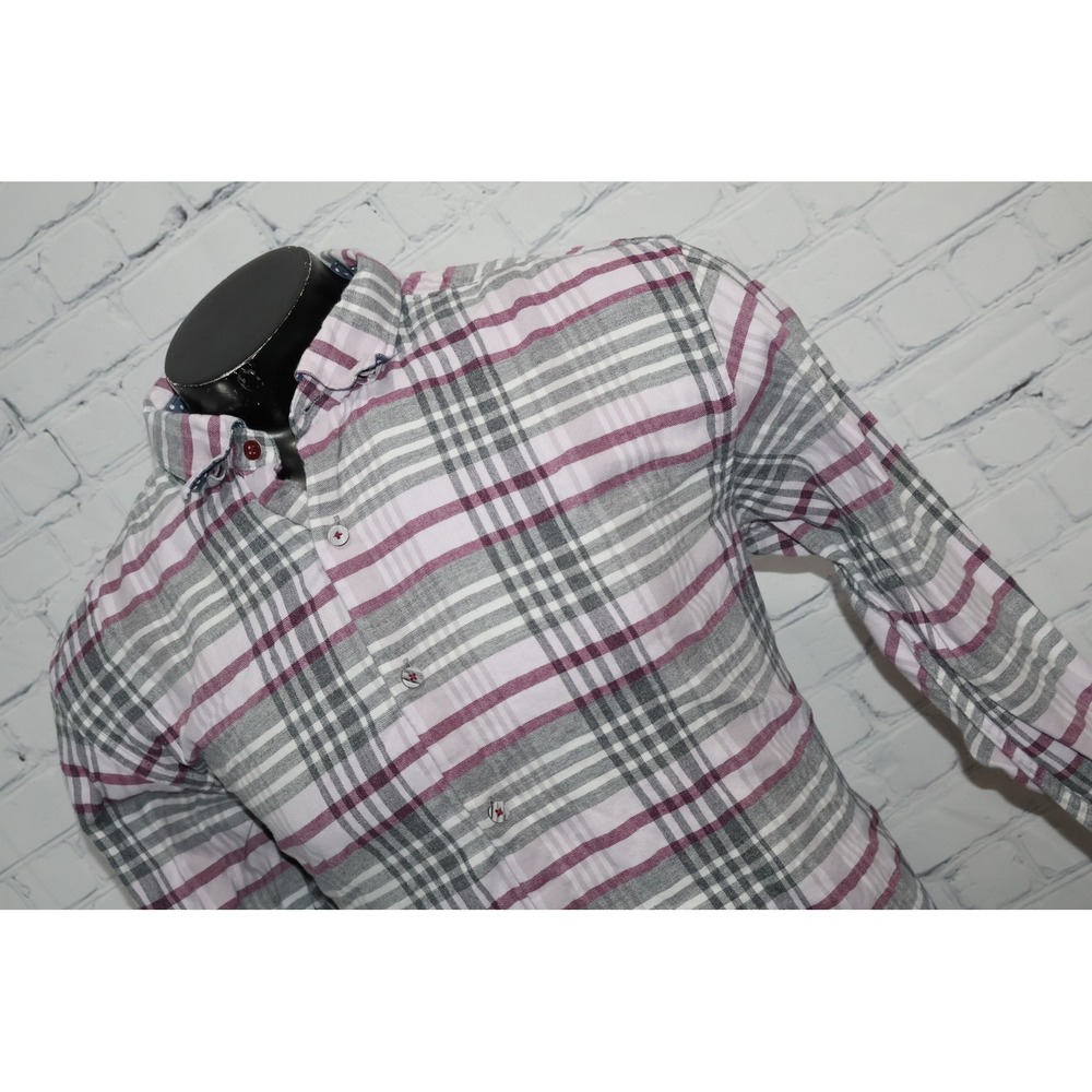 Tommy Bahama Shirt Mens XL Pink Grey Plaid Long Sleeve Button Down Hawaiian